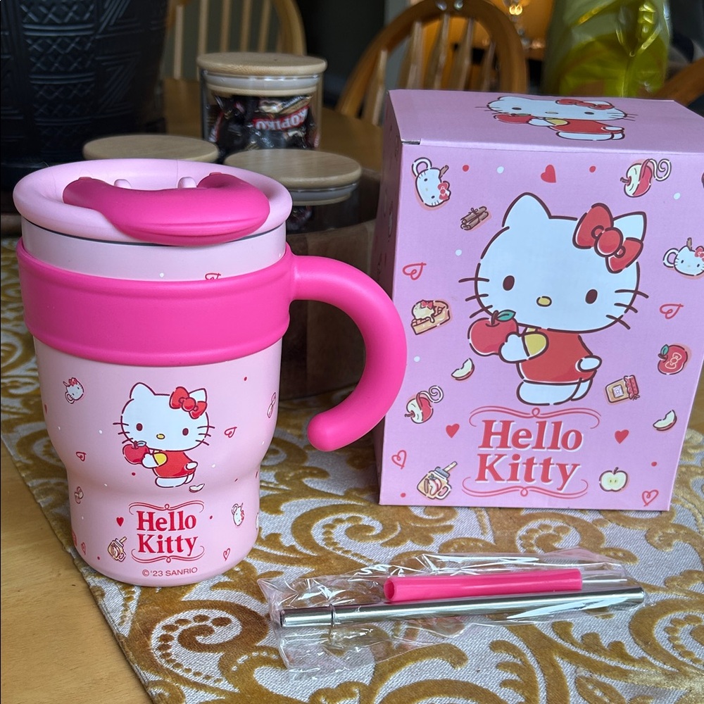 Hello Kitty Pink Travel Mug with Handle and Straw